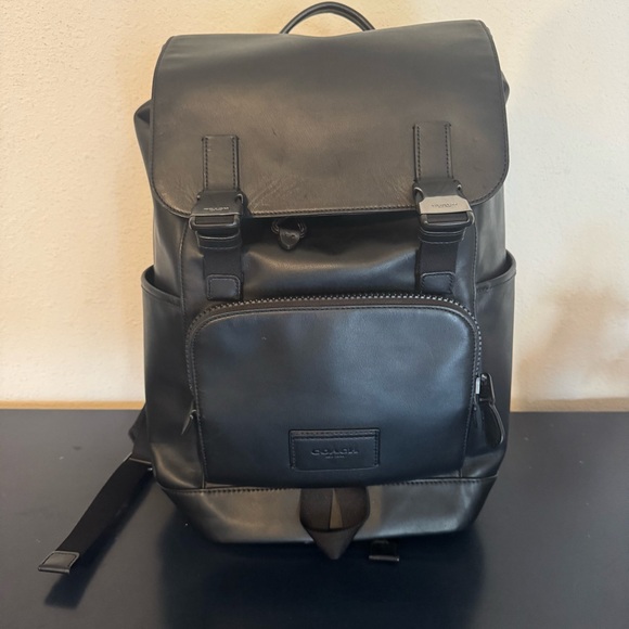 Coach Black Leather Track Backpack - Picture 1 of 12